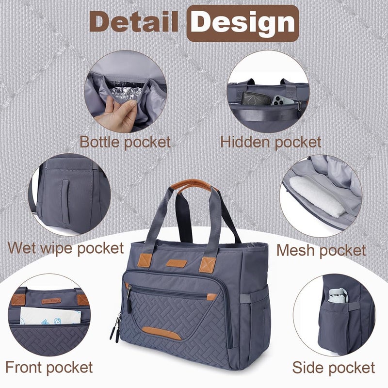 FHELAD Diaper Bag Tote, with 16 Inch Laptop Compartment and 3 cooler Pocket Ideal for Boy (Dark Gray) - Image 4